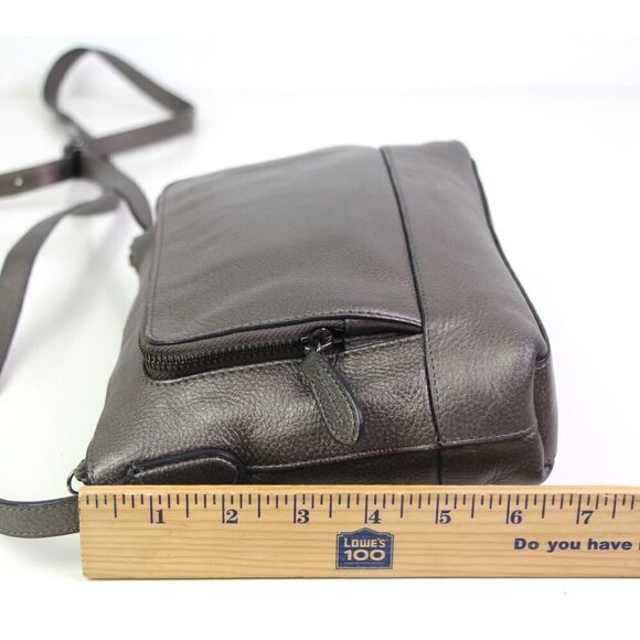 Cole Haan METALLIC BROWN REAL LEATHER ZIP X-BODY ORGANIZER SHOULDER BAG HANDBAG - Picture 11 of 16